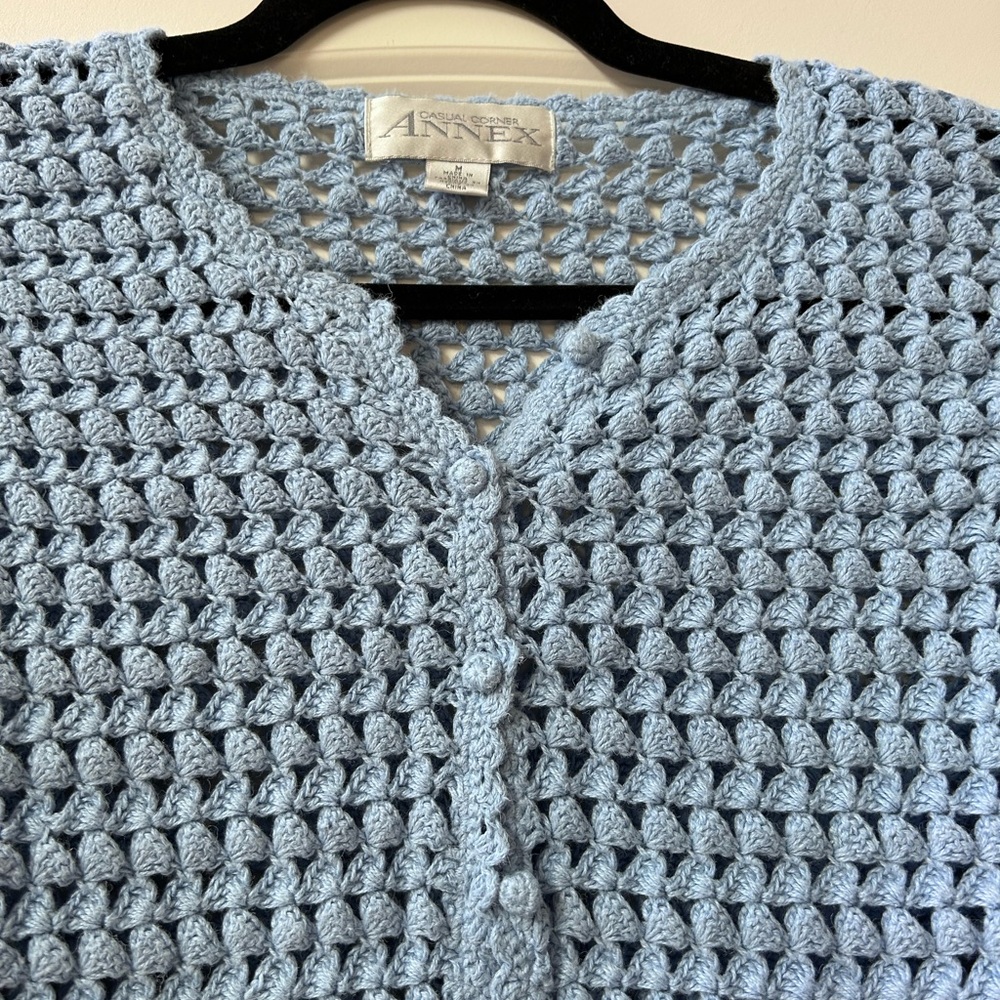 Vintage Casual Corner Baby Blue Crocheted. Coastal. Cottagecore. Y2K.  Festival - Picture 5 of 16